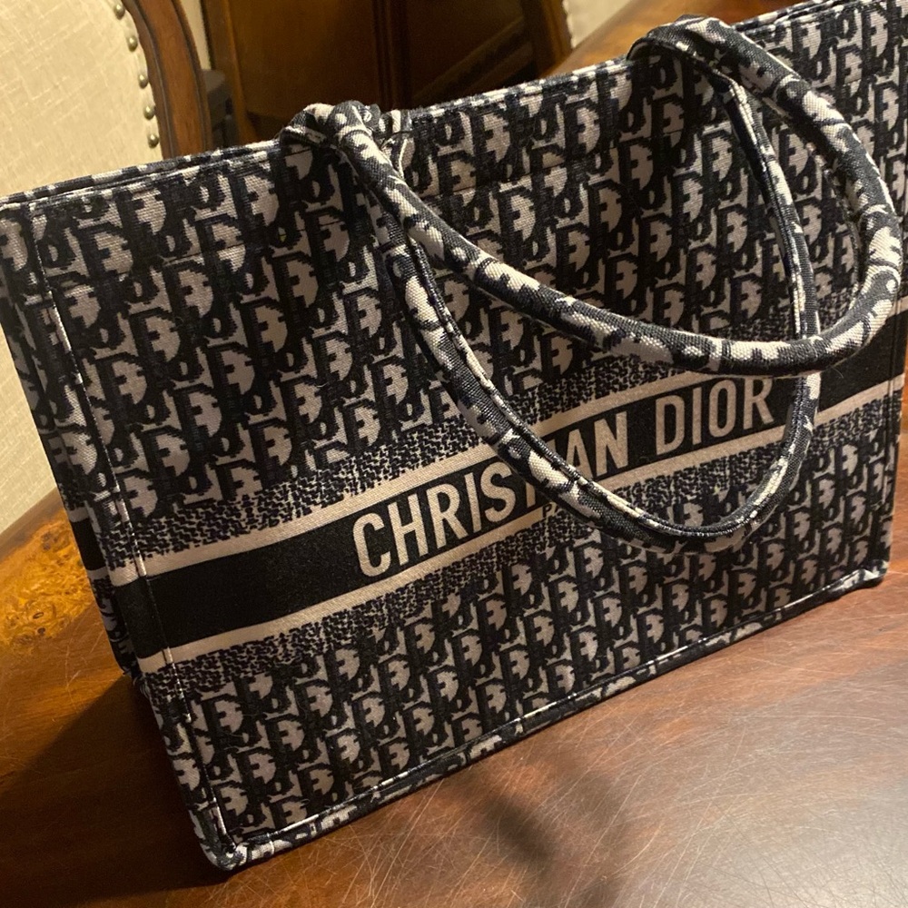 Dior Black and White Book Tote with Signature Logo